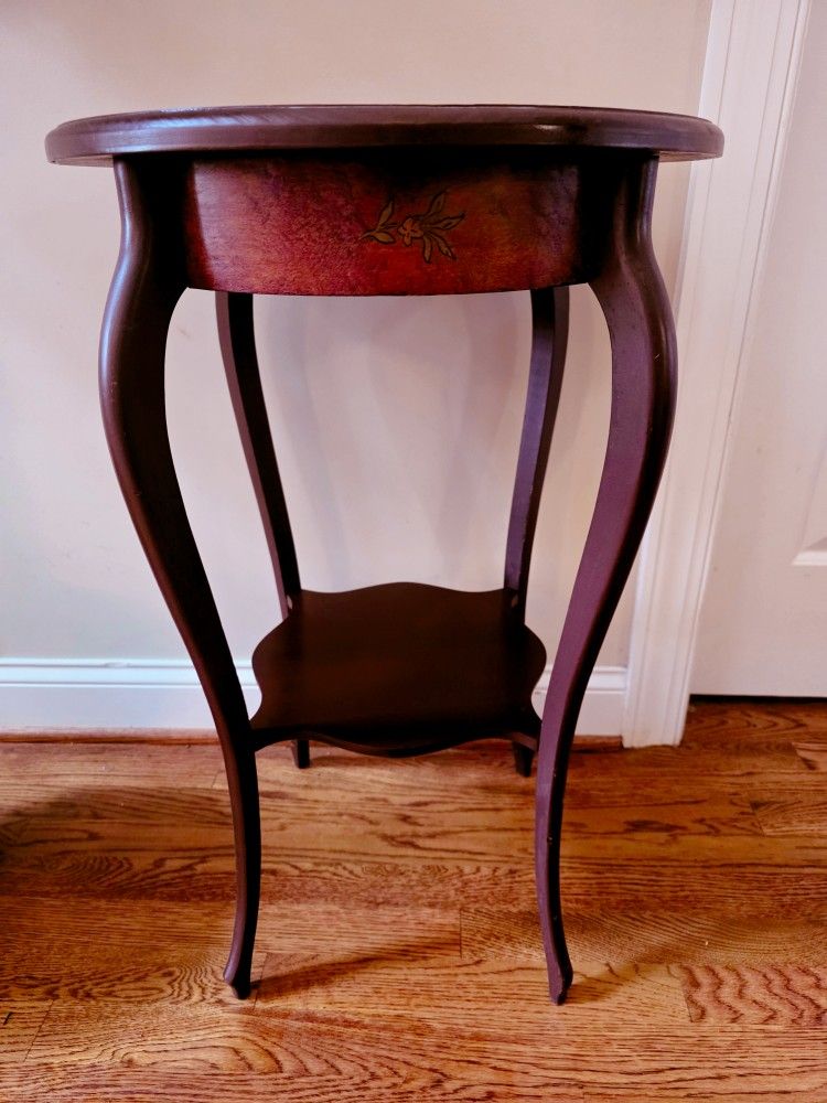 Mahogany Plant Stand / Side Table with Floral Inlay