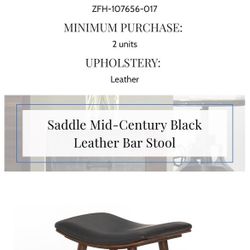 Saddle Mid-Century Black Leather Bar Stool