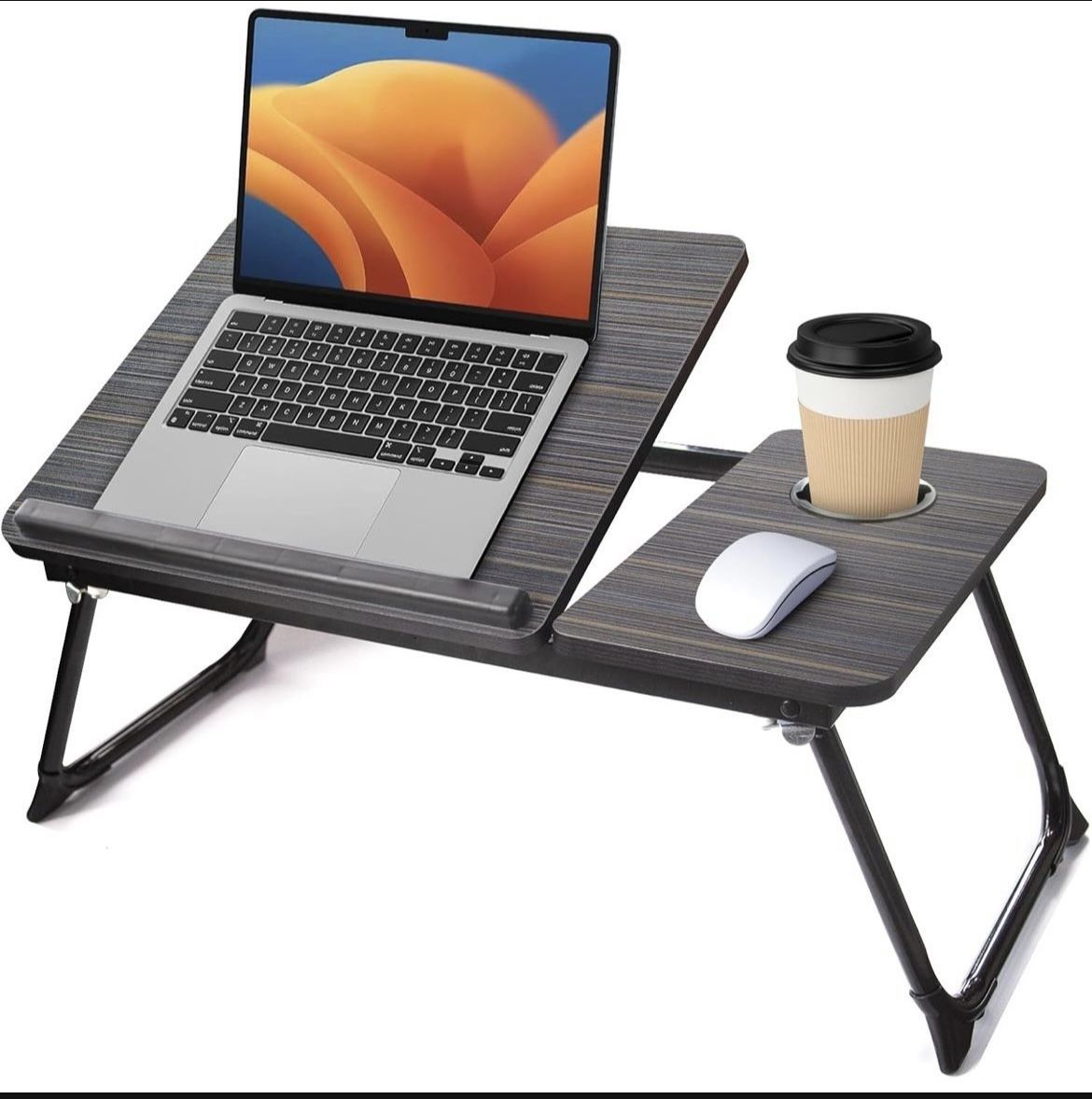 Lap Desk for Couch/Sofa/Floor, 5-Angle Adjustable Bed Desk with Foldable Legs &Cup Holder, Light Weight Bed Tray Table for Writing/Eating/Reading, Por