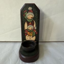 Cute Wood Snowman Tealight Holder