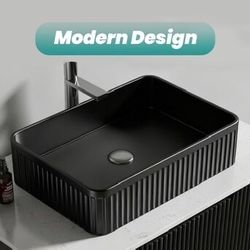 Dexmalle Integrated Black Ceramic Basin-Drain and faucet NOT Included