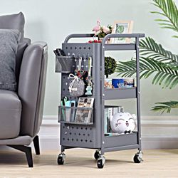 3-Tier Multifunctional Rolling Cart With Peg board AND 8 Pencil Organizers