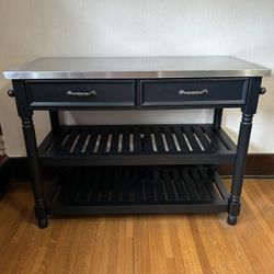 Stainless Steel/Black Kitchen Island