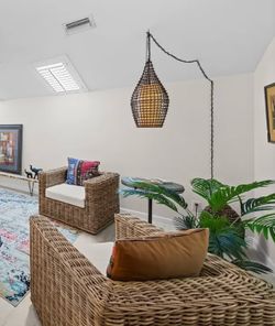 Pair of Michael Taylor Style Organic Modern Rattan Cube Chairs