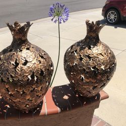 Pair of gold leaf deco vases 25” tall