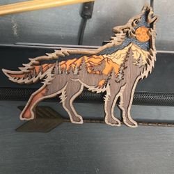 Wooden Wolf 3d Layered Cancel