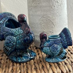 Vintage Turkey Ceramic Set 3 Dinning Table Decor Signed Candle Holders Plant Pot 