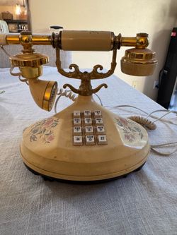Vintage Floral French Cradle Push Button Telephone