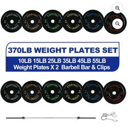 BalanceFrom Olympic Bumper Plate Weight Plate with Steel Hub, Black, 370 lbs Set with 7FT Bar bell