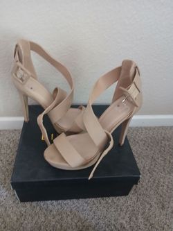Beige strappy stiletto sandals