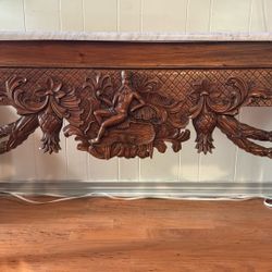Marble Console Table With Upside Down Pineapple Carving 