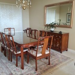 Mother Of Pearl Inlay Dining Table Set with Buffet/Sideboard