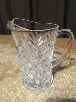 VINTAGE ANCHOR HOCKING PINEAPPLE CUT GLASS CLEAR PITCHER CREAMER 5"