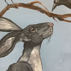 Rabbit And Crow Original Painting 