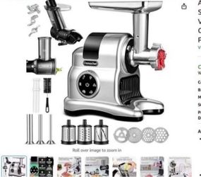 Masticating Juicer Machines, AMZCHEF 5 in 1 Slow Cold Press Juicer with Slicer/Shredder Attachment, Juice and Vegetable Extractor with Meat Grinder, S