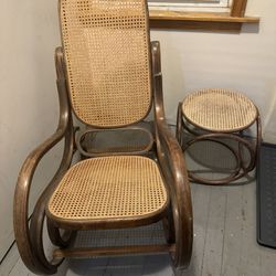 Vintage Wicker Rocking Chair and Side Table
