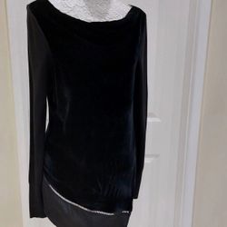 MINT VELVET BLACK LONGLINE TUNIC JUMPER WITH VELVET FRONT & SILK TRIM SIZE 8
