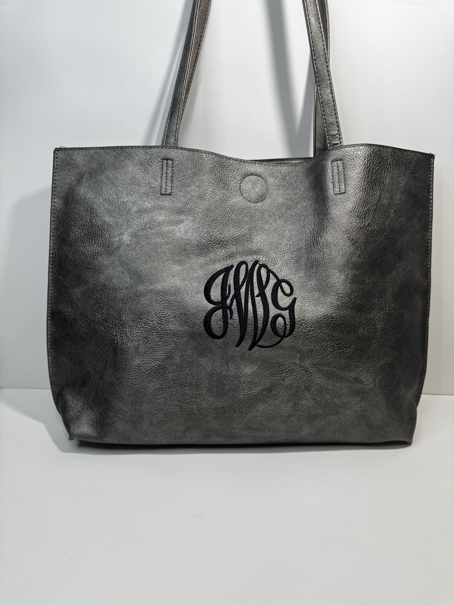 Modern Tote Bag Grey for Women, Large PU Leather Tote Bag, Shoulder Handbag for Office, Travel