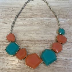 Orange & Turquoise Necklace with Gold Chain