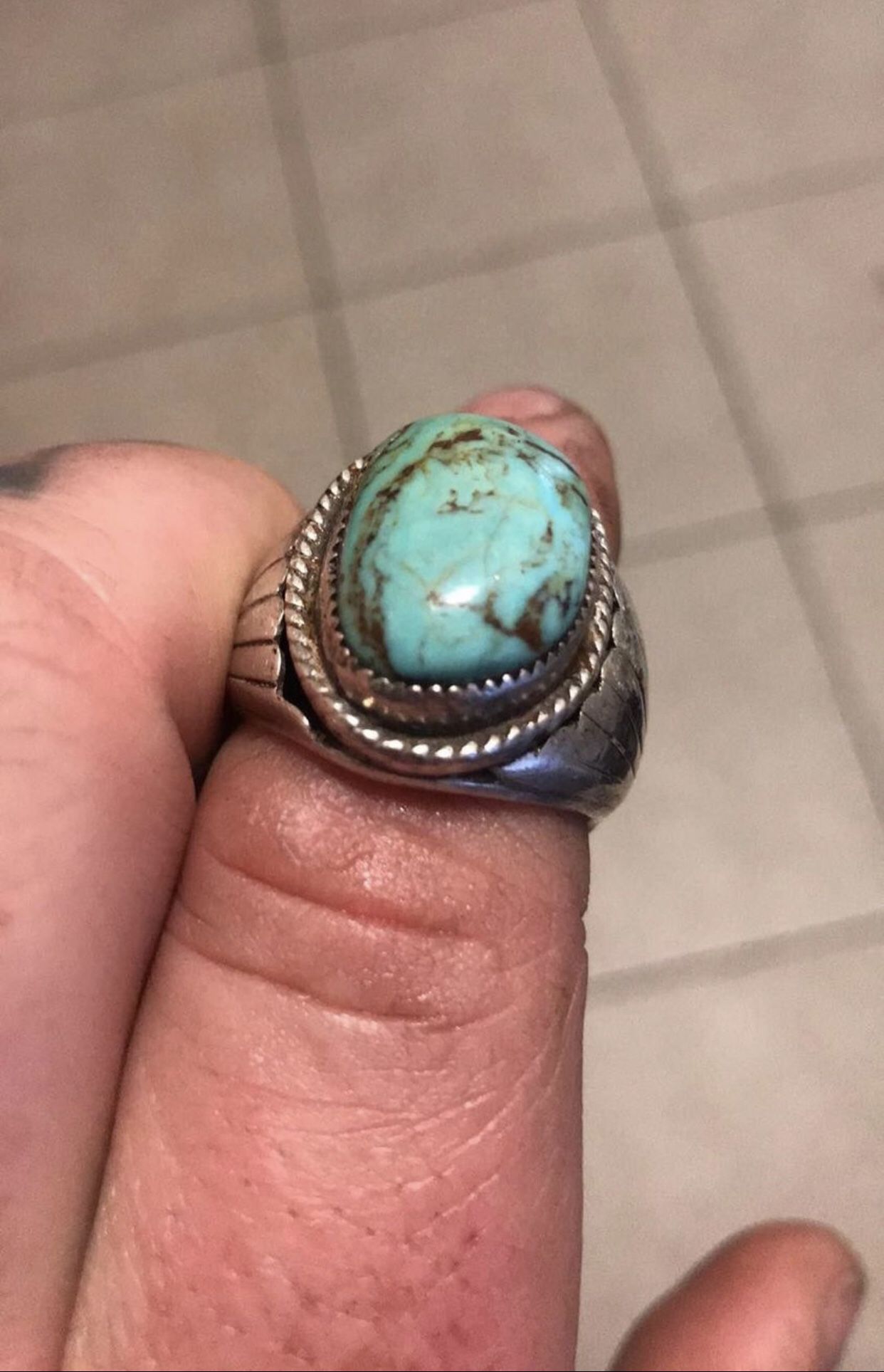 Turquoise Sterling Silver Ring Mens Size 13 