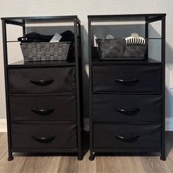 Set of black nightstands/end tables with fabric drawers
