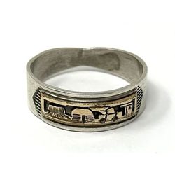 Native Navajo HT Herbert Tsosie Sterling Silver 12KGF Storyteller Ring Size 11.5