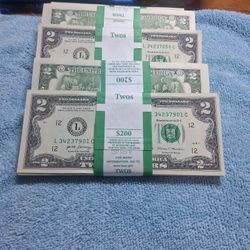 2 Dollar Stap of 100 Bill's Uncirculated