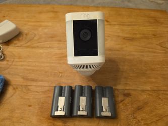 Ring Spotlight Cam – White Outdoor Security Camera w/ Motion Lights and 3 batteries