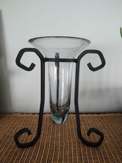 Handcrafted Forged Iron/Blown Glass Vase