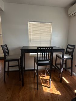 Dark Wood Counter Height Dining Table with 3 Chairs