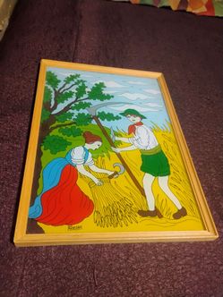 German Folk Art Reverse Glass Painting Signed