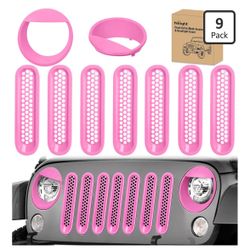 Pink Jeep Wrangler Clip in Grille Inserts Headlight Cover Set for JK JKU Unlimited Sports 07-18 9pc