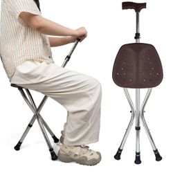 Cane with Seat Folding Lightweight,Walking Stick Height Adjustment,Cane Chair for Seniors Balance Supports Up to 330 Pounds,Anti-Slip Walking Stick fo