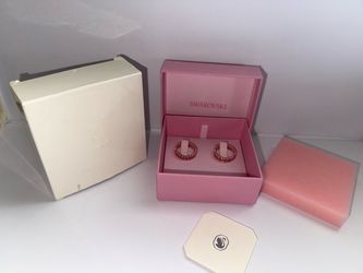 Swarovski Matrix Pink Baguette Hoop Earrings Rose Gold NIB ($199 Retail)⁠