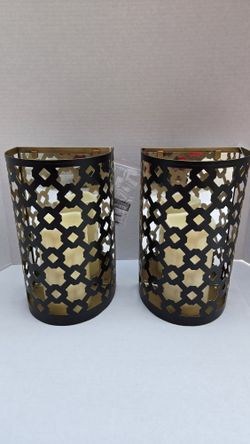 Decorative Wall Sconces with LED Candles – Set of 2 – Black & Gold Wall Decor