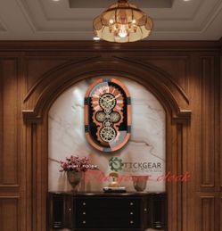 New GORGEOUS TICKGEAR Large Moving Gear Wall Clock - Wood & Gold - 24"