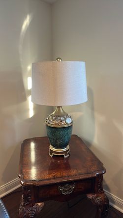 Dark green lamp with gold and gemstones