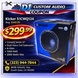 Kicker 51CWQ124 CompQ Series 12" Dual Voice Coil Subwoofer 2000 Watts CWQ12 🚨 Payment Options Available 🚨 No Credit Needed 🚨