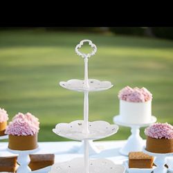 3-tier white Plastic Dessert Stand Pastry Stand Cake Stand Cupcake Stand