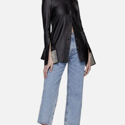 Alexander Wang Stretch Knit Crystal Cuff Shirt
