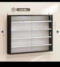 (Retail $125)HOMCOM 5-Tier Wall-Mounted Display Cabinet with 2 Glass Doors and Adjustable Shelves, Black, 833-761BK.