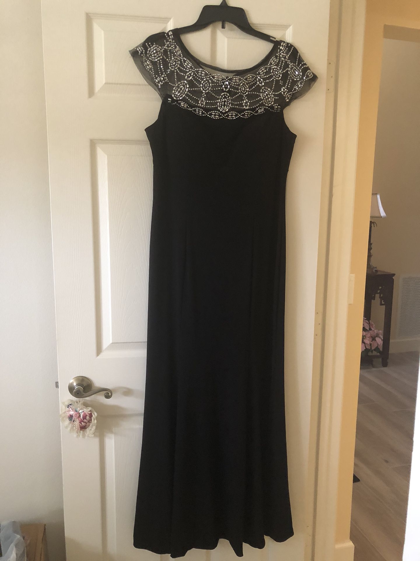 Full length, black dress with beading