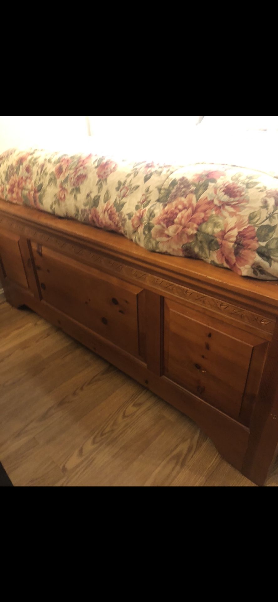 Real Wood Queen Size Bed: Headboard, Footboard, Rails, Mattress And Boxspring. Delivery Available
