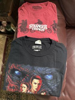 Stranger Things T Shirts, Black, 2 X, More Like 1 X, Red, M, $10 For Black, $5 For Red, Or $10 If You Buy Both.