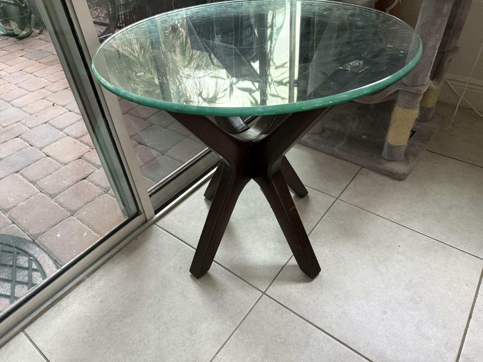 Oval Glass Dining Room Table With Matching End Table , 6 Chairs