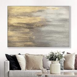 The Oliver Gal Artist Co. Abstract Framed Wall Art Canvas Prints 'Into The Night' Paint Home Décor, 45" x 30", Gold, Gray