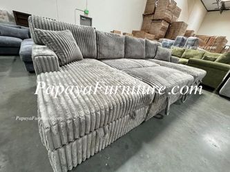 NEW LARGE U Shape Sectional and TWO STORAGE CHAISE Pullout Sleeper Bed Sofa Couch Grey Fabric SALE Furniture Warehouse Brown Convertible Sofabed BIG