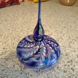 Beautiful Cobalt Blue Blown Glass Perfume Bottle With Teardrop Stopper 