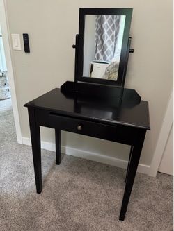 Vanity Desk with Mirror and Drawer (Black Wood)