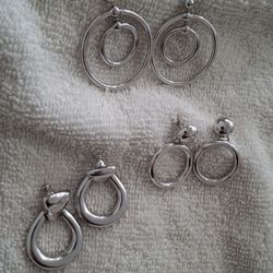 Vintage Monet Earrings Lot – 3 Pairs Silver-Tone Statement Styles